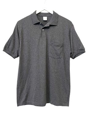 Hanes EcoSmart Men's Cotton-Blend Jersey Polo Shirt with Pocket, Gray, Medium